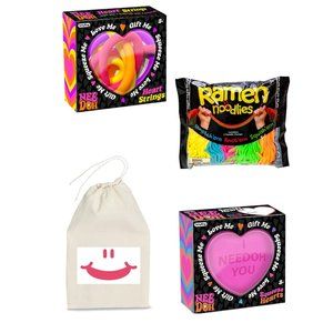 Nee-Doh Stress Toys  One of Each- Heart Strings,  Hearts and Ramen Noodlies